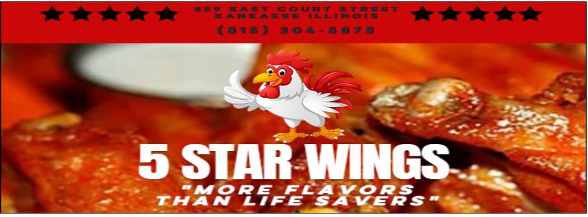 5 Star Wings | restaurant | 559 E Court St, Kankakee, IL 60901, USA | 8153045875 OR +1 815-304-5875
