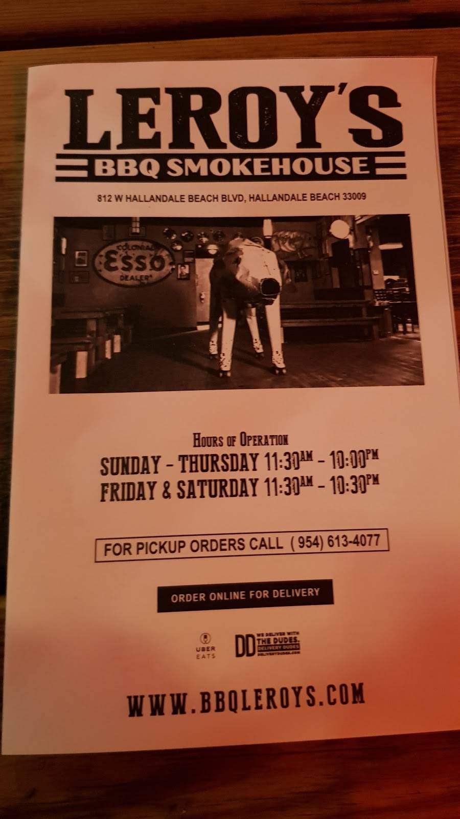 Leroys BBQ Smokehouse | restaurant | 812 W Hallandale Beach Blvd, Hallandale Beach, FL 33009, USA | 9546134077 OR +1 954-613-4077