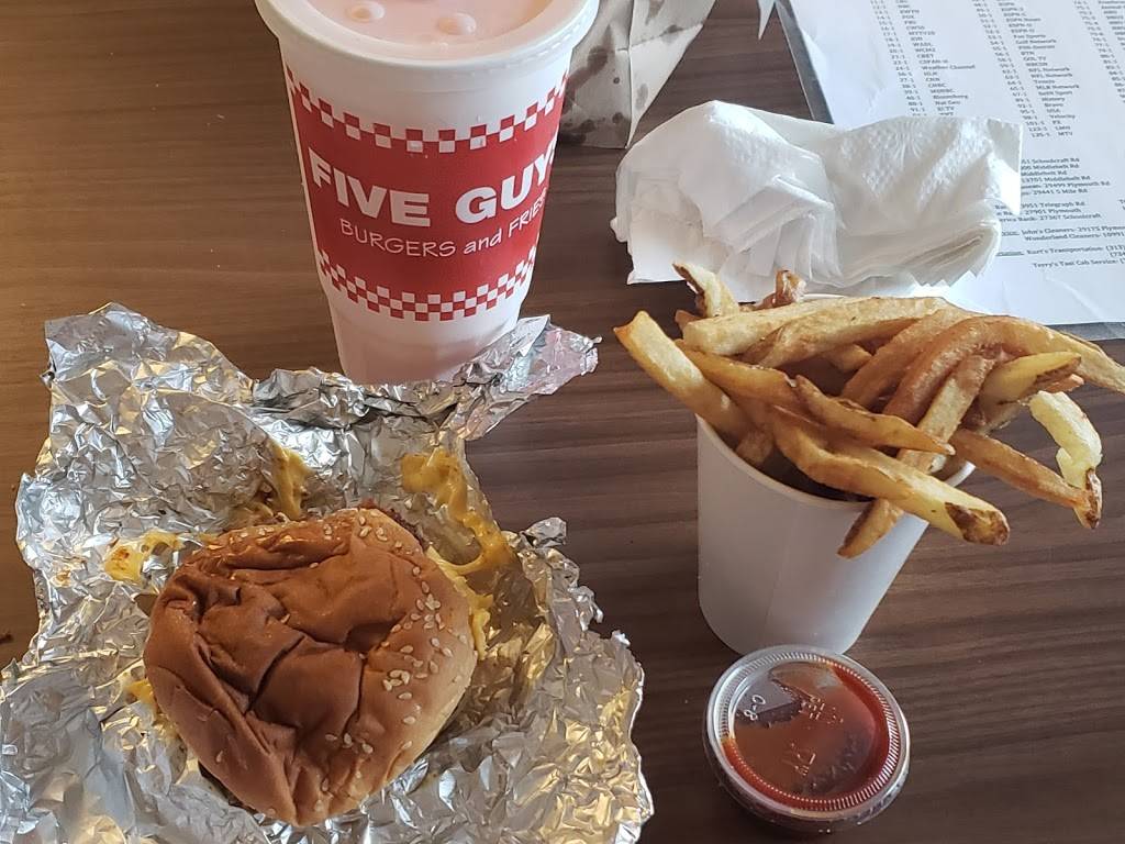 Five Guys | meal takeaway | 29491 Plymouth Rd, Livonia, MI 48150, USA | 7344223483 OR +1 734-422-3483
