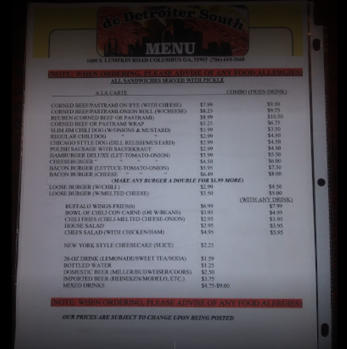 de Detroiter-South | restaurant | 1680 S Lumpkin Rd, Columbus, GA 31903, USA | 7066102660 OR +1 706-610-2660