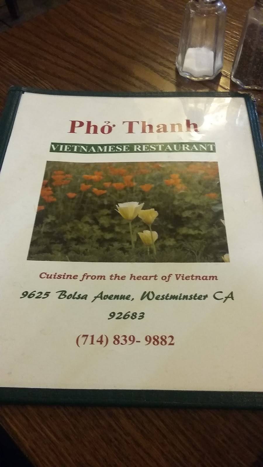 Phở Thanh Restaurant | restaurant | 9625 Bolsa Ave, Westminster, CA 92683, USA | 7148399882 OR +1 714-839-9882