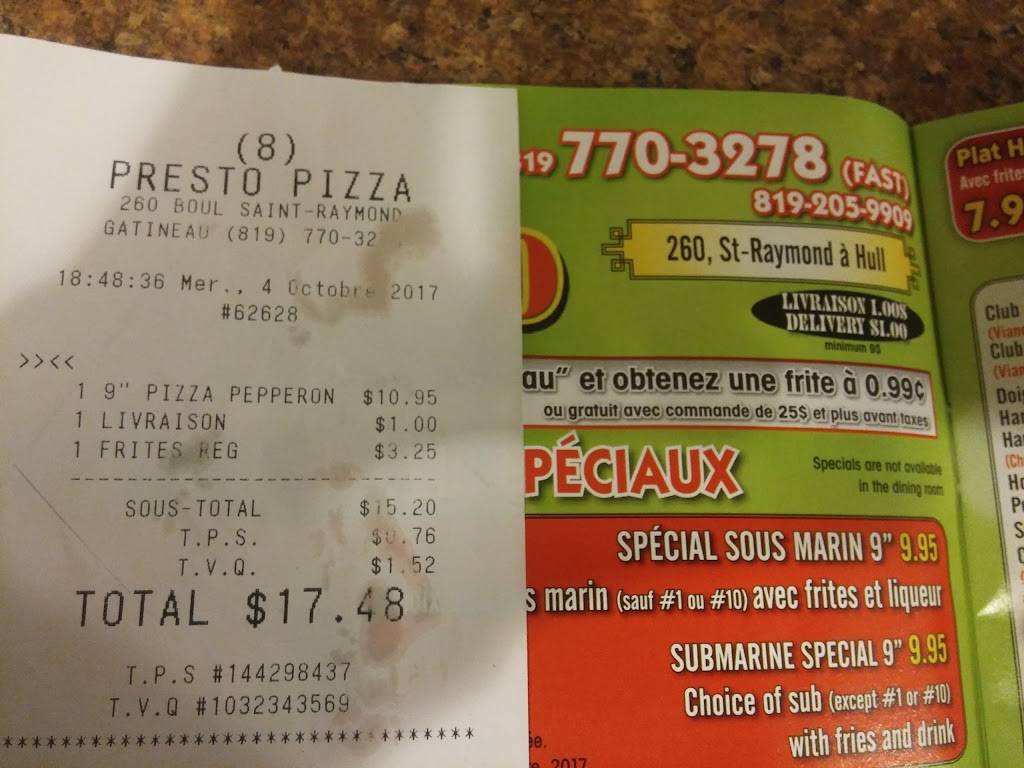 Presto Pizza | meal delivery | 260 Boulevard Saint-Raymond, Gatineau, QC J9A 3G7, Canada | 8197703278 OR +1 819-770-3278