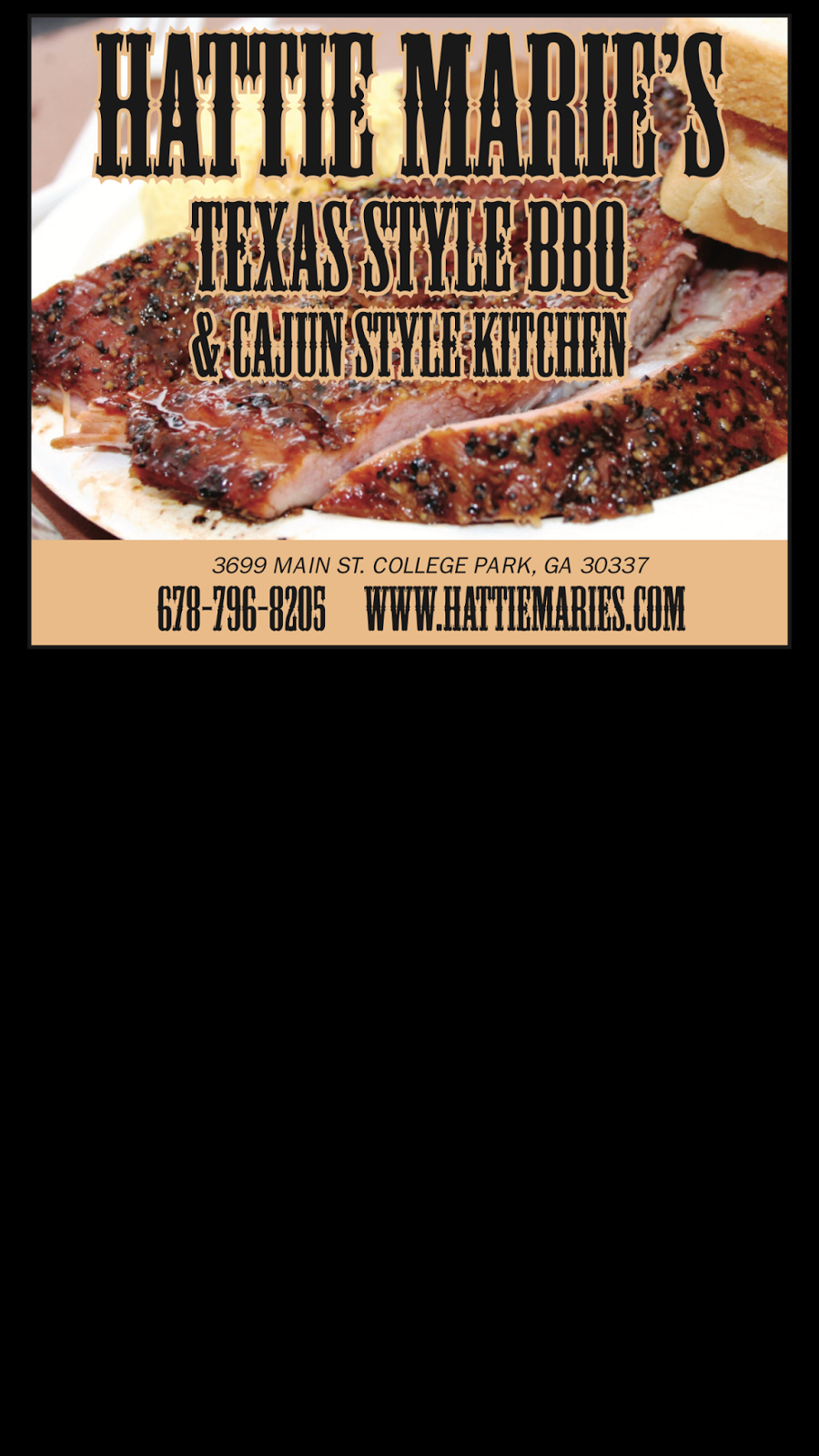 Hattie Maries Texas Style BBQ & Cajun Kitchen | restaurant | 3699 Main St, College Park, GA 30337, USA | 6787968205 OR +1 678-796-8205