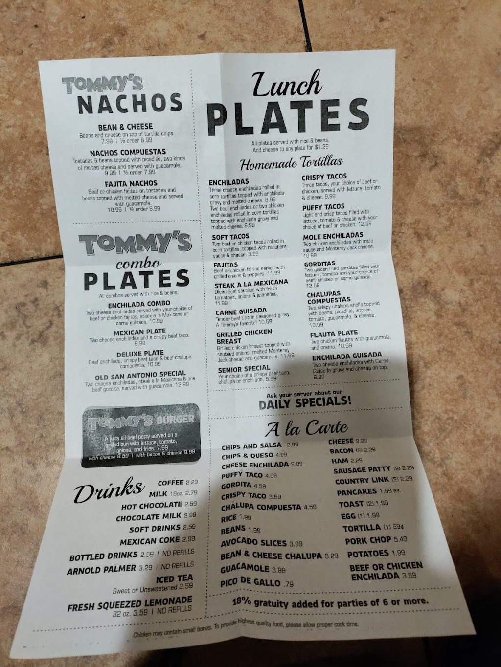 Tommys Restaurant | restaurant | 938 Wurzbach Pkwy #109, San Antonio, TX 78231, USA | 2103325874 OR +1 210-332-5874