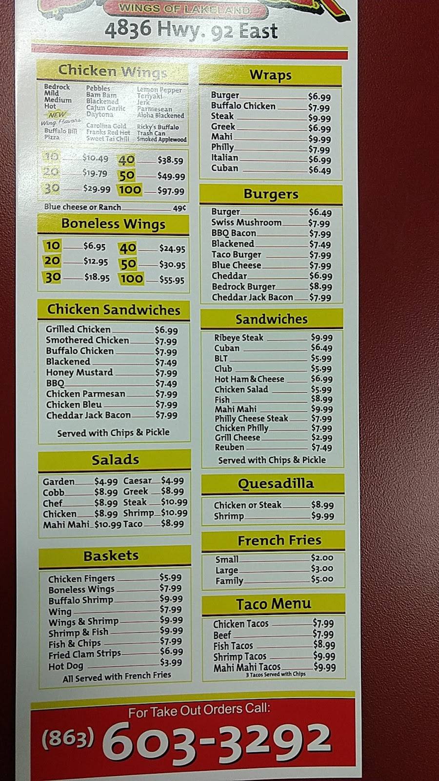 Bedrock Wings of Lakeland | restaurant | 4836 US-92, Lakeland, FL 33801, USA | 8636033292 OR +1 863-603-3292