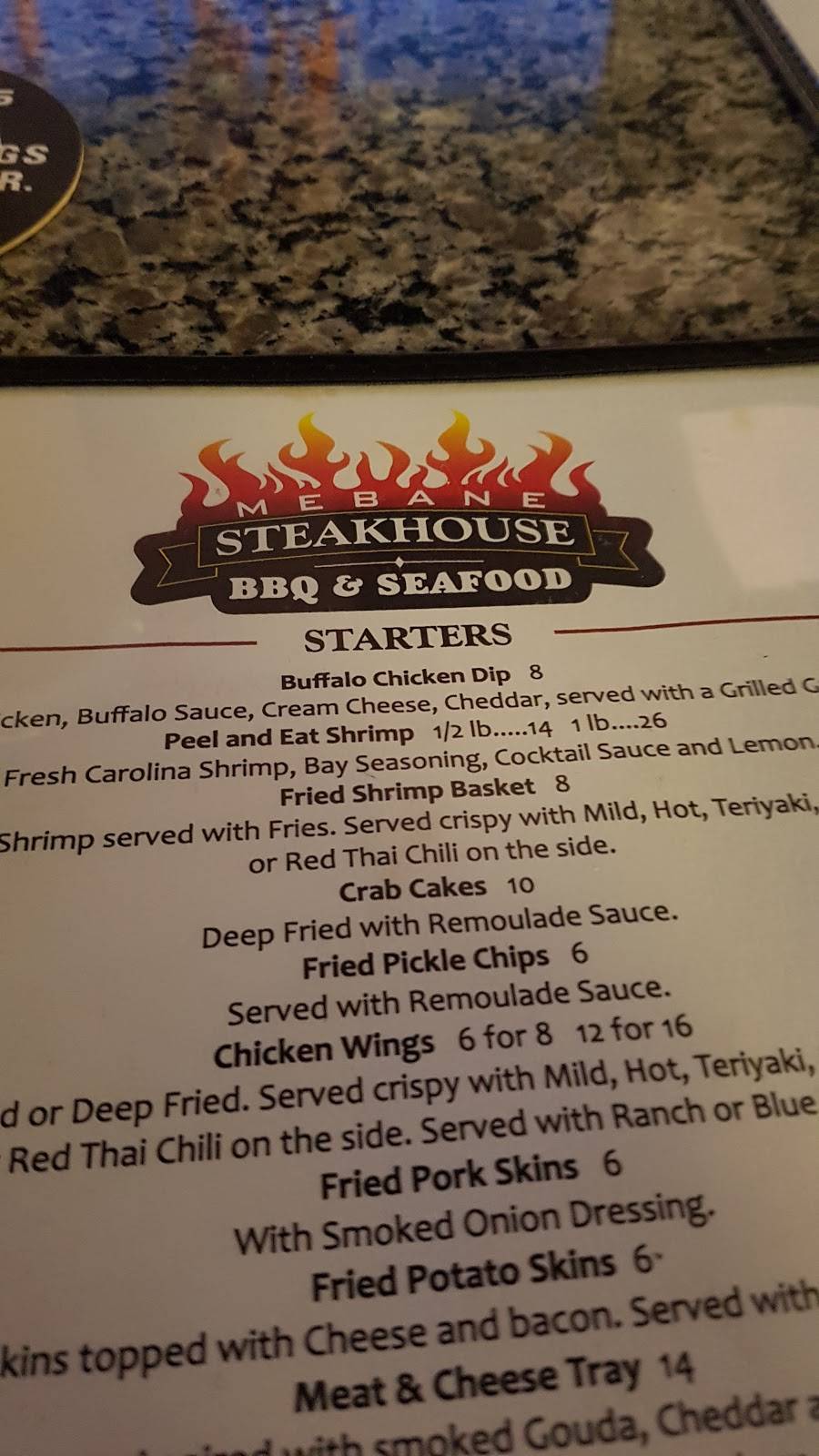 Mebane Steakhouse BBQ and Seafood | restaurant | 401 E Center St, Mebane, NC 27302, USA | 9195633721 OR +1 919-563-3721