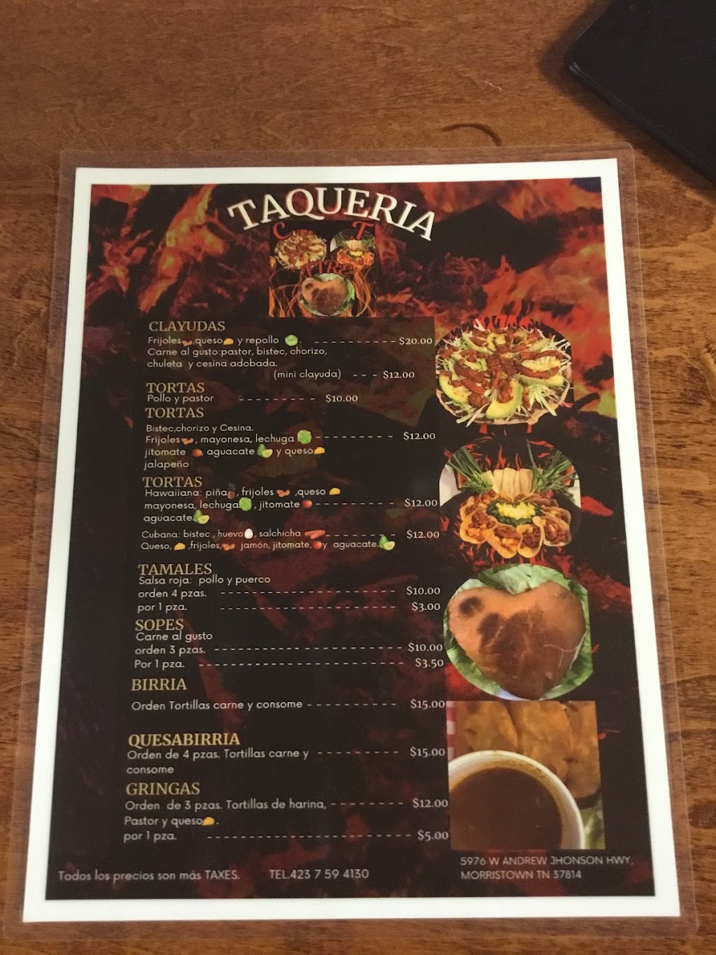 Clayudas & tacos Fire | restaurant | 5976 W Andrew Johnson Hwy, Morristown, TN 37814, USA | 4237594130 OR +1 423-759-4130