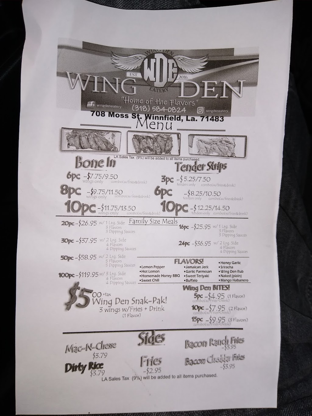 Wing Den Eatery | restaurant | 708 Moss St, Winnfield, LA 71483, USA | 3185840824 OR +1 318-584-0824