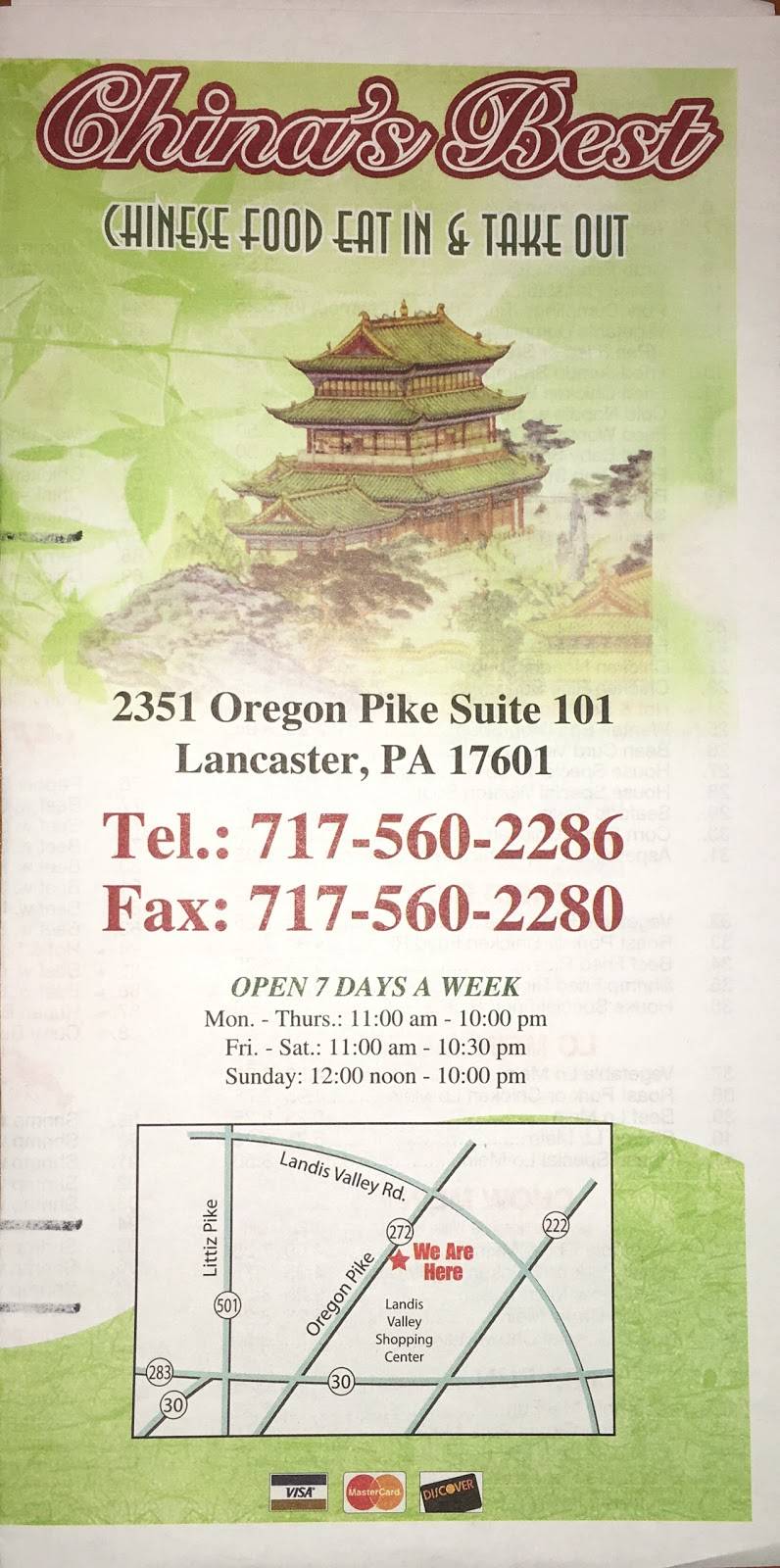 Chinas Best | restaurant | 2351 Oregon Pike, Lancaster, PA 17601, USA | 7175602286 OR +1 717-560-2286