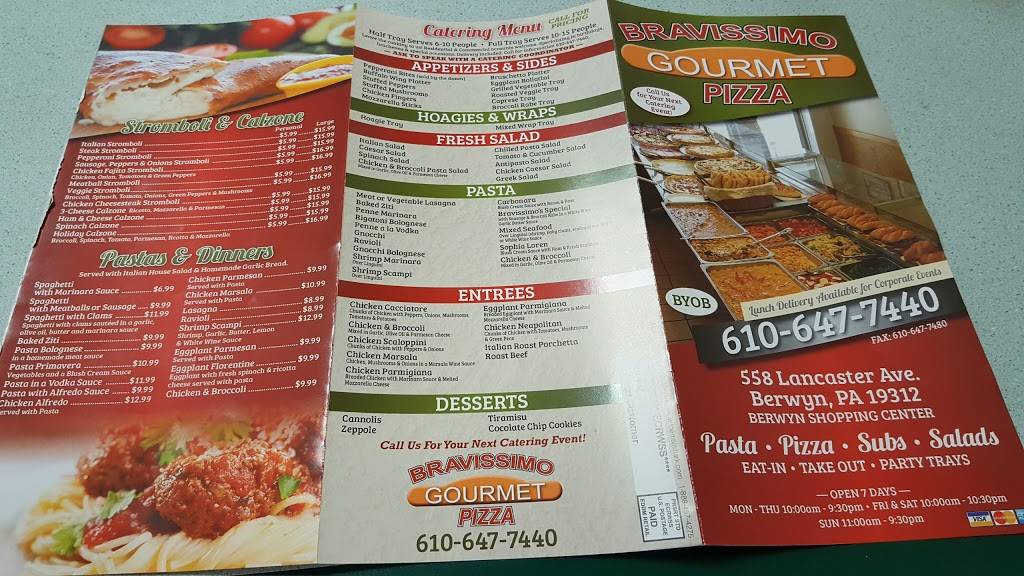 Bravissimo Pizza & Pasta | restaurant | 558 Lancaster Ave, Berwyn, PA 19312, USA | 6106477440 OR +1 610-647-7440