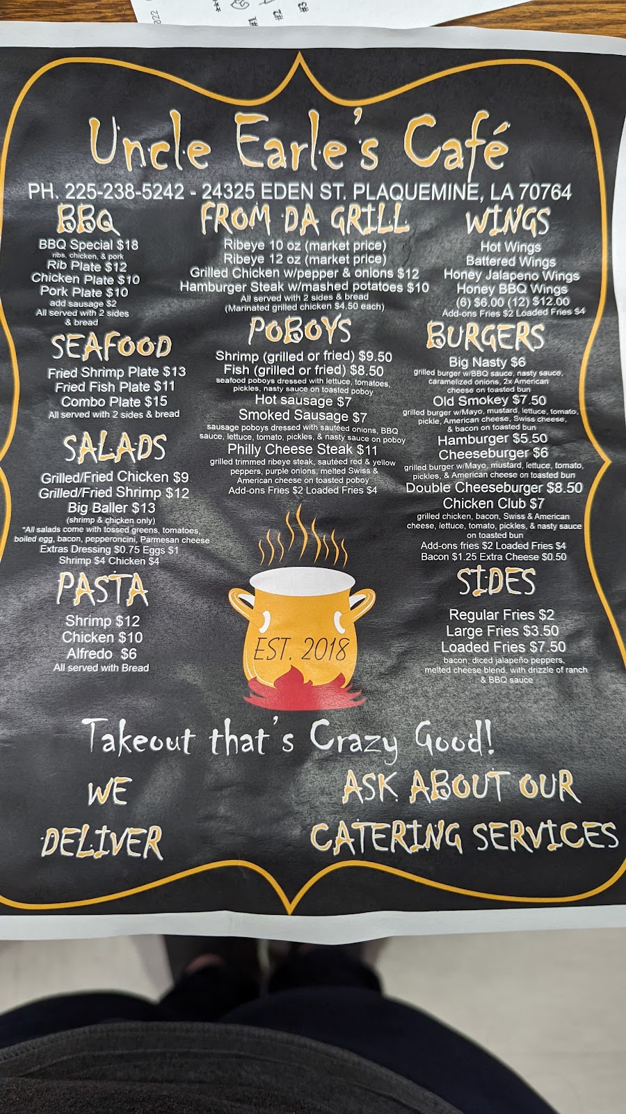 Uncle Earles Cafe | meal takeaway | 24325 Eden St Suite 2, Plaquemine, LA 70764, USA | 2252385242 OR +1 225-238-5242