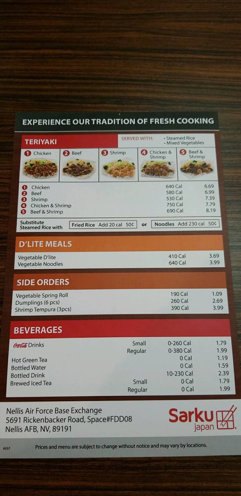 Sarku Japan | restaurant | 5691 Rickenbacker Road, Space#FDD08, Exchange, Nellis AFB, NV 89191, USA | 7026510059 OR +1 702-651-0059