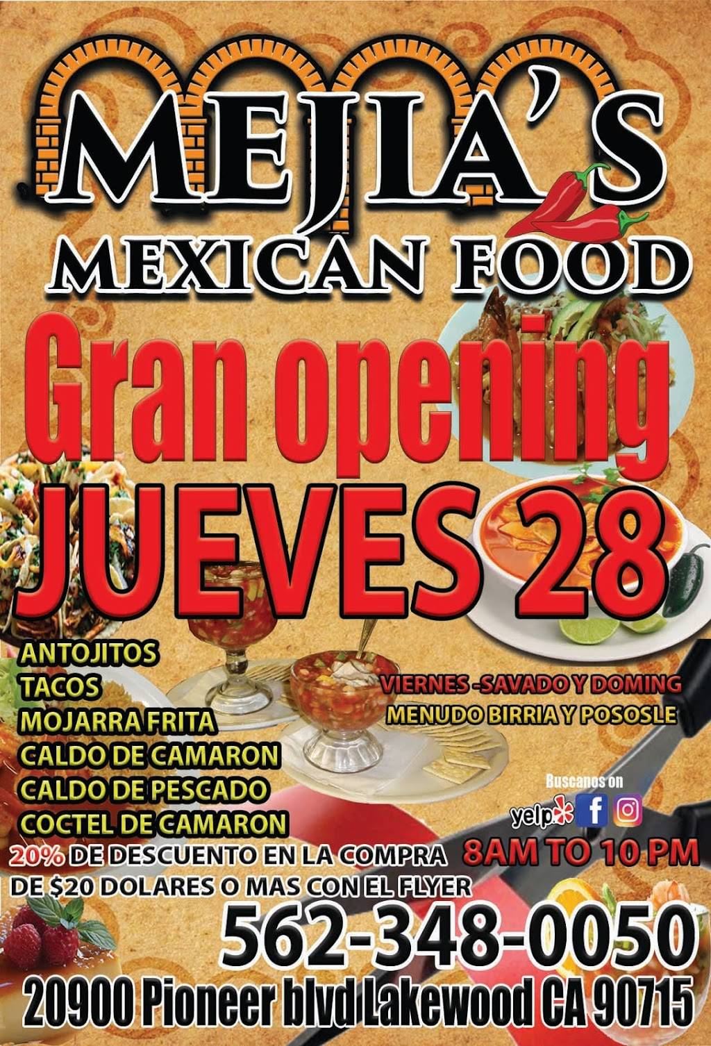 mejias mexican food | restaurant | 20900 Pioneer Blvd, Lakewood, CA 90715, USA | 5623480050 OR +1 562-348-0050