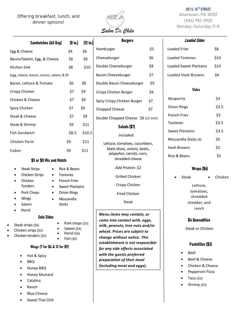 Sabor de Chilo | restaurant | 201 S 14th St, Allentown, PA 18102, USA | 4849513920 OR +1 484-951-3920