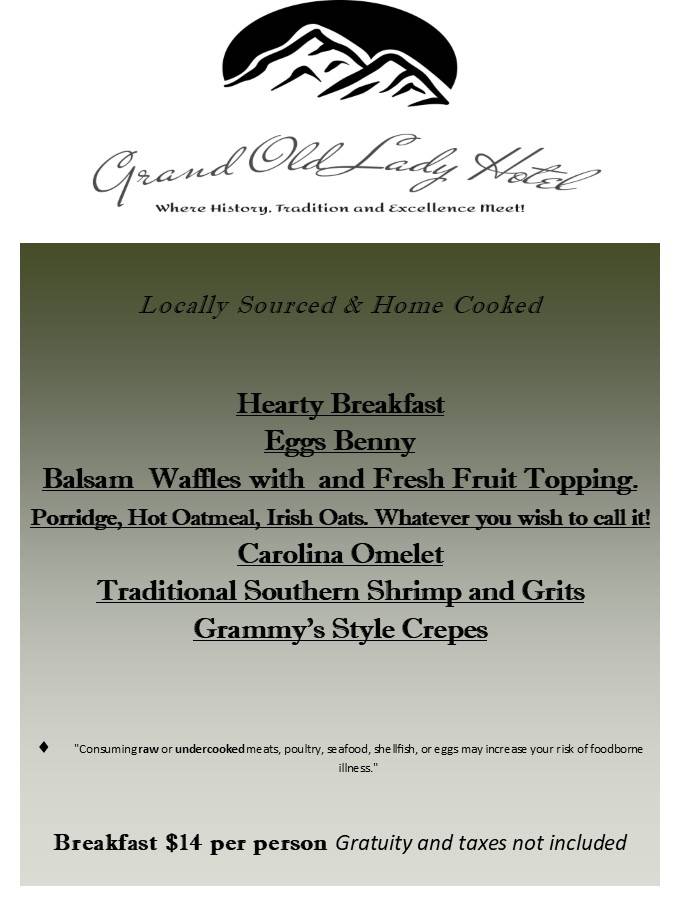 BeeTree Restaurant at Grand Old Lady Hotel | restaurant | 68 7 Springs Dr, Balsam, NC 28707, USA | 8284569498 OR +1 828-456-9498