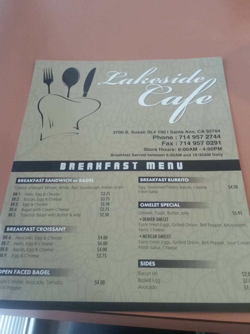 Lakeside Cafe | meal takeaway | 3700 S Susan St # 190, Santa Ana, CA 92704, USA | 7149572744 OR +1 714-957-2744