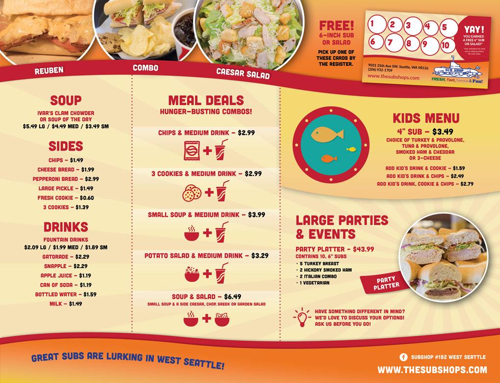 Subshop | meal takeaway | 9031 25th Ave SW, Seattle, WA 98126, USA | 2069321709 OR +1 206-932-1709