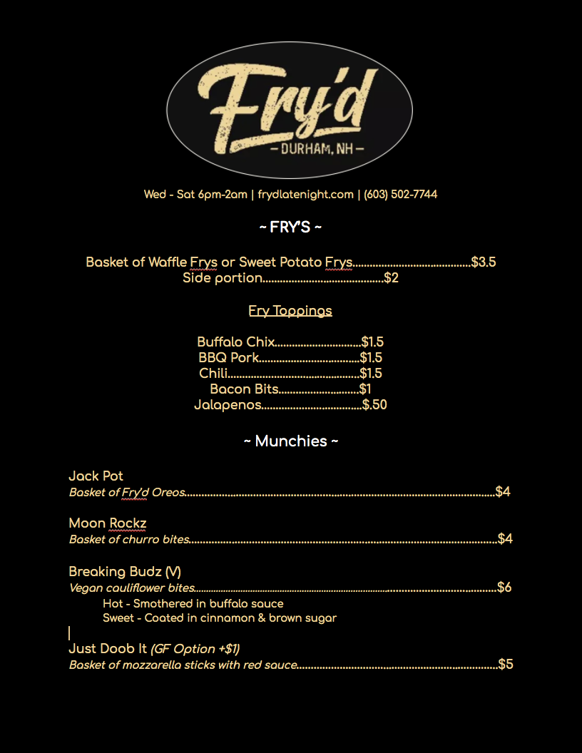 Fryd LLC | restaurant | 3 Madbury Rd, Durham, NH 03824, USA | 6035027744 OR +1 603-502-7744