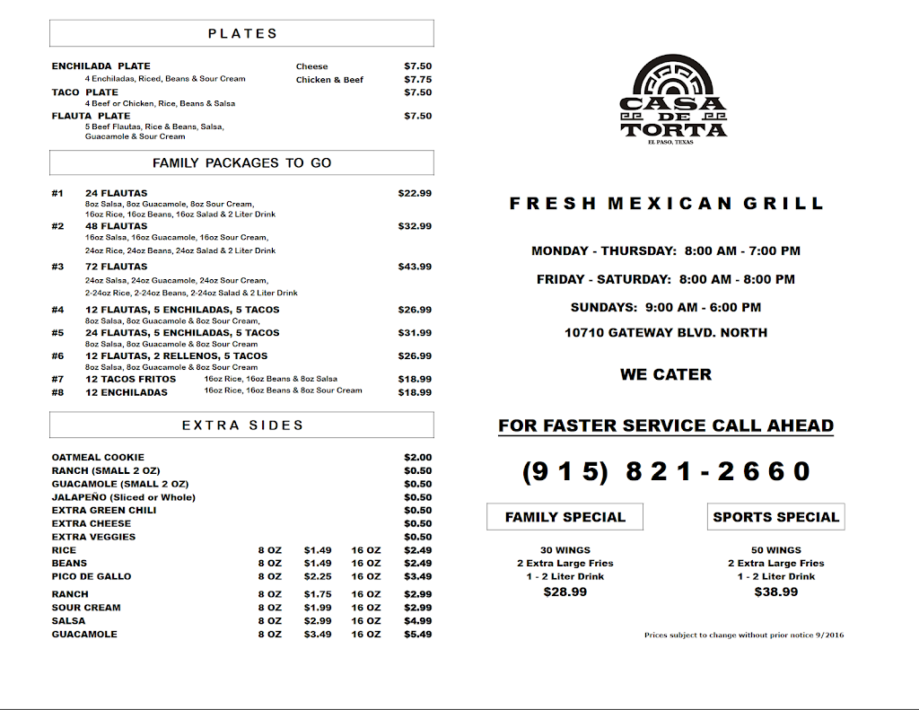 Casa De Torta | restaurant | 10710 Gateway Blvd N B, El Paso, TX 79924, USA | 9158212660 OR +1 915-821-2660