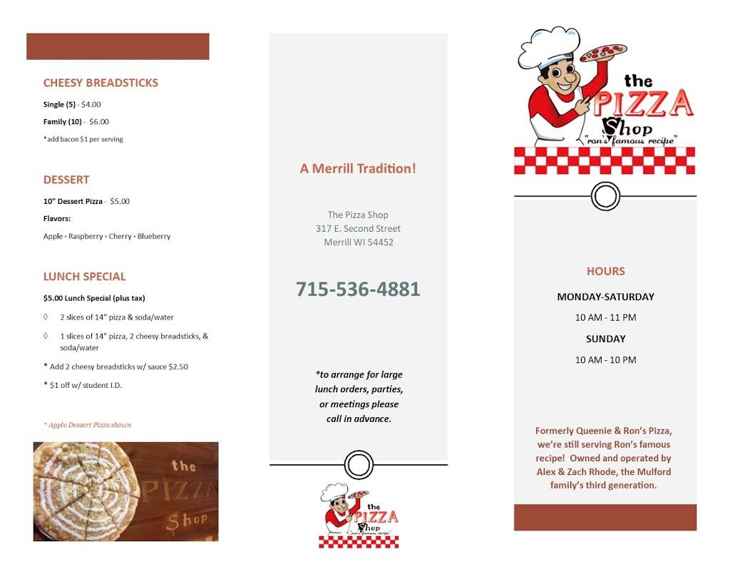 The Pizza Shop | restaurant | 317 E 2nd St #2317, Merrill, WI 54452, USA | 7155364881 OR +1 715-536-4881
