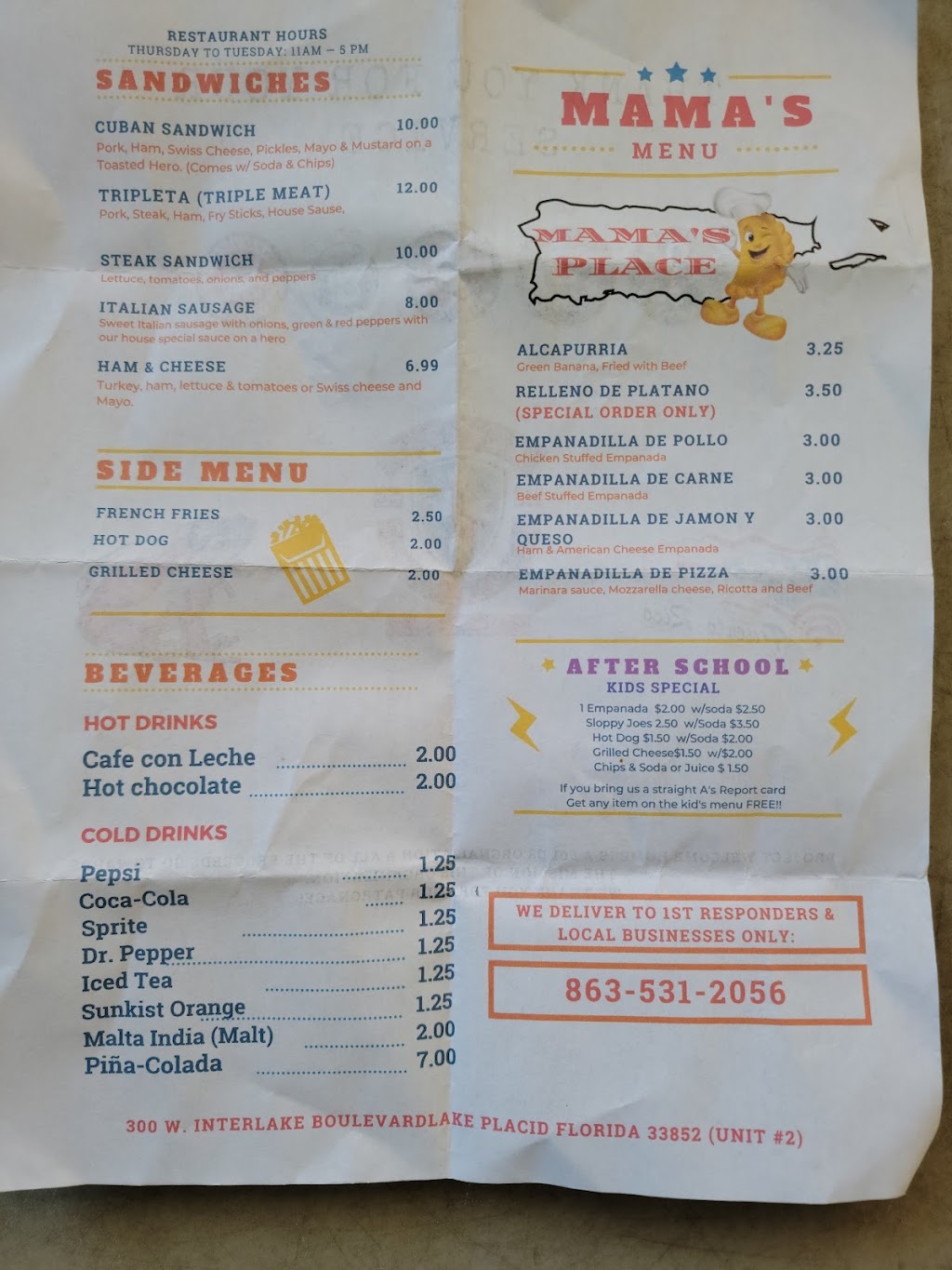 Mamas Place | restaurant | 300 W Interlake Blvd Unit #2, Lake Placid, FL 33852, USA | 8635312056 OR +1 863-531-2056