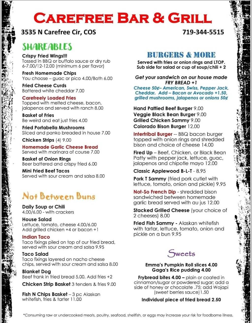 Carefree Bar & Grill | restaurant | 3535 N Carefree Cir, Colorado Springs, CO 80917, USA | 7193445515 OR +1 719-344-5515