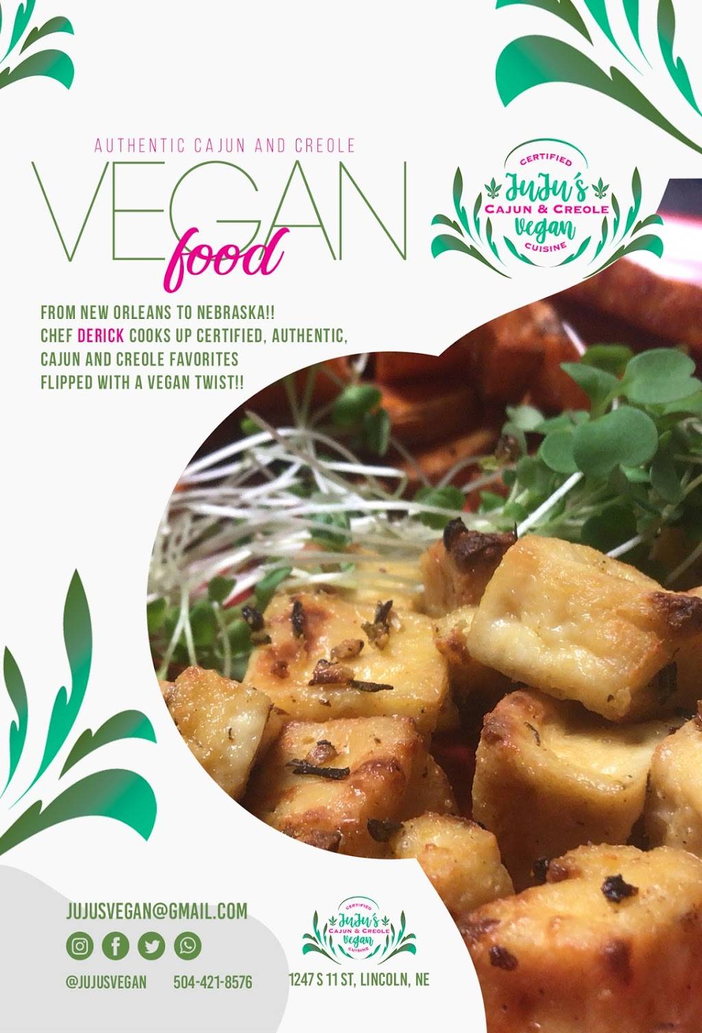 Jujus Vegan Cajun and Creole Cuisine | restaurant | 1247 S 11th St, Lincoln, NE 68502, USA | 5044218576 OR +1 504-421-8576