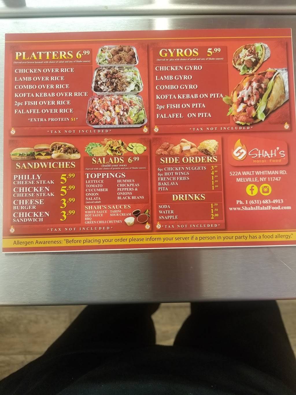 Shahs Halal food | restaurant | 522 Walt Whitman Rd, Melville, NY 11747, USA | 6316834913 OR +1 631-683-4913