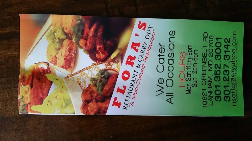 Floras Restaurant & Carryout | restaurant | 10621 Greenbelt Rd, Lanham, MD 20706, USA | 3013523001 OR +1 301-352-3001