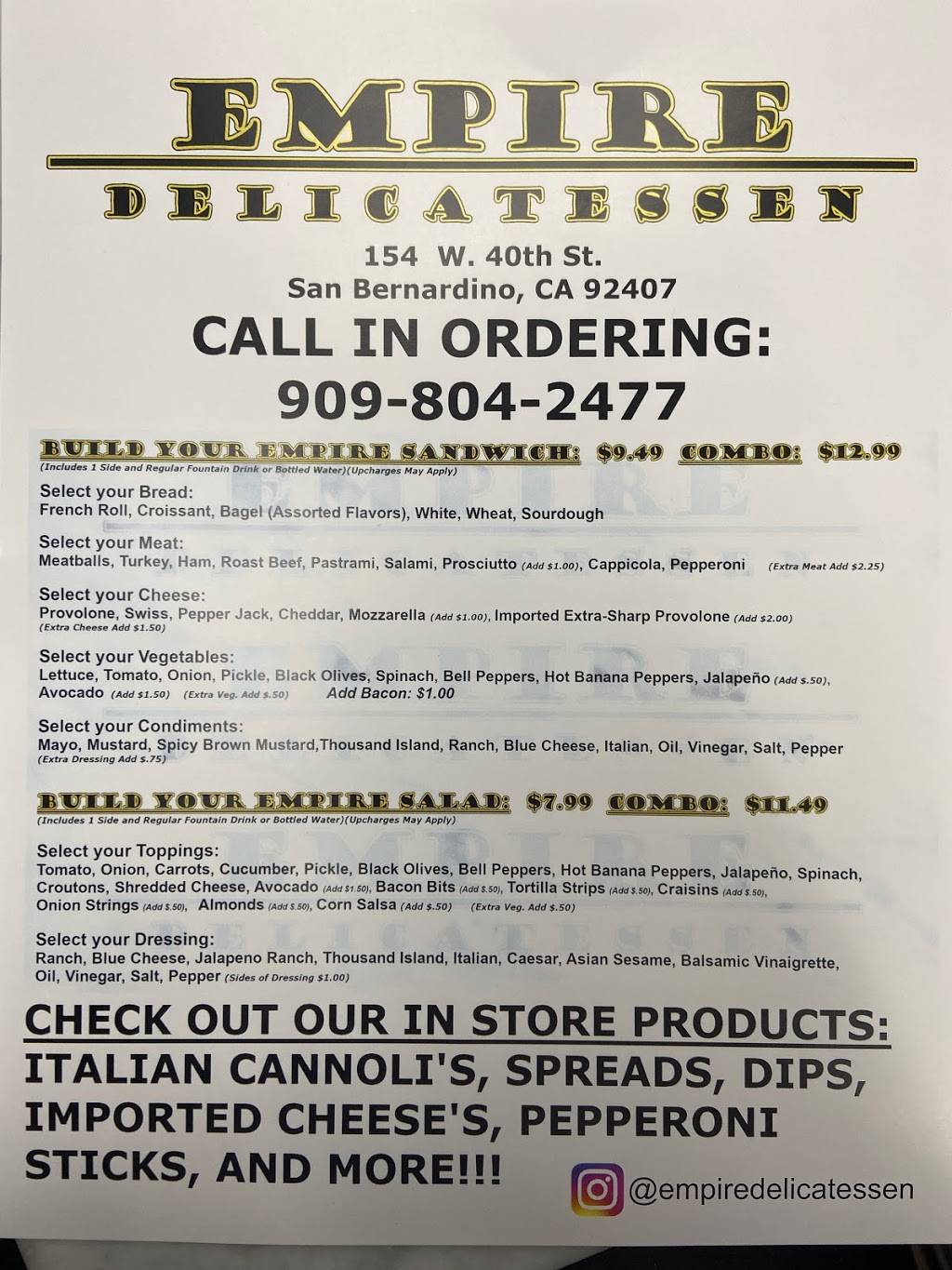 Empire Deli | restaurant | 154 W 40th St, San Bernardino, CA 92407, USA | 9098042477 OR +1 909-804-2477