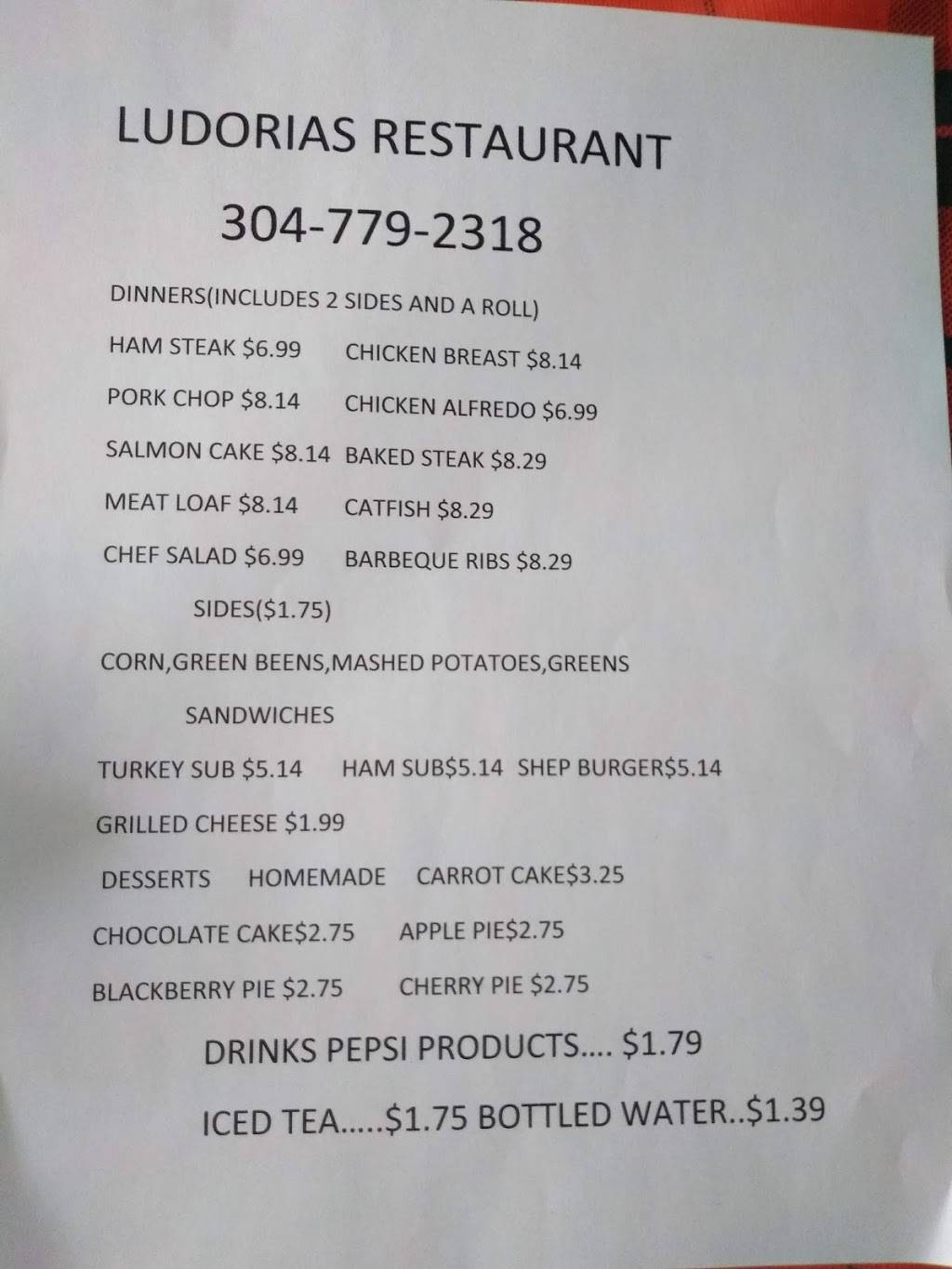 Ludorias Family Restaurant | restaurant | 188 Boomer Loop Rd, Boomer, WV 25031, USA | 3047792318 OR +1 304-779-2318