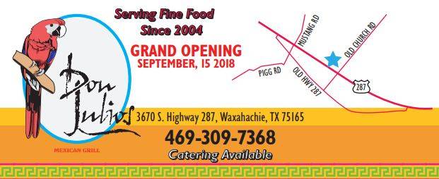 Don Julios Mexican Grill | restaurant | 3670 S Hwy 287, Waxahachie, TX 75165, USA | 4693097368 OR +1 469-309-7368