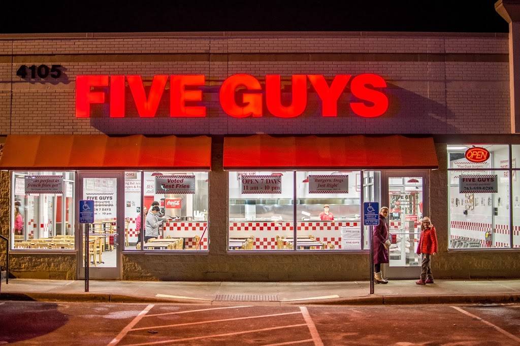 Five Guys | meal takeaway | 4105 Vinewood Ln N, Plymouth, MN 55442, USA | 7635590288 OR +1 763-559-0288