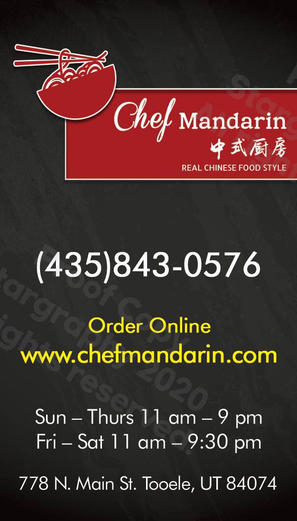 Chef Mandarin | restaurant | 778 N Main St, Tooele, UT 84074, USA | 4358430576 OR +1 435-843-0576