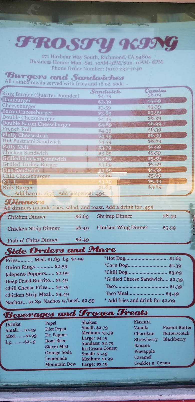 Frosty King | restaurant | 171 Harbour Way S, Richmond, CA 94804, USA | 5102323040 OR +1 510-232-3040