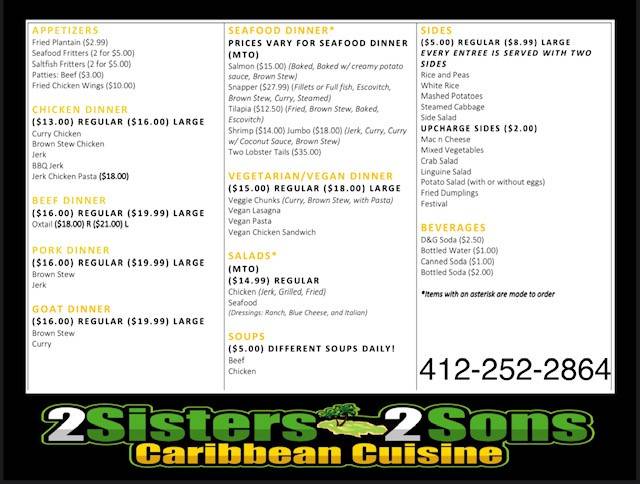 2 Sisters 2 Sons | restaurant | 1882 Main St, Pittsburgh, PA 15215, USA | 4122522864 OR +1 412-252-2864