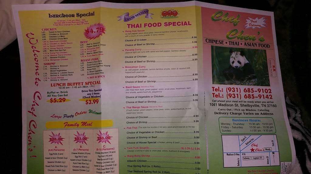 Chef Chens | restaurant | 1041 Madison St, Shelbyville, TN 37160, USA | 9316859102 OR +1 931-685-9102