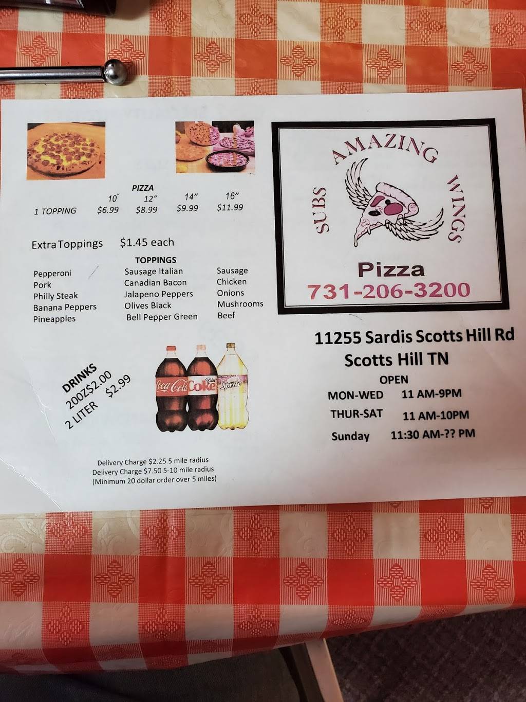 Amazing pizza | restaurant | 11255 Sardis-Scotts Hill Rd, Scotts Hill, TN 38374, USA | 7315492300 OR +1 731-549-2300