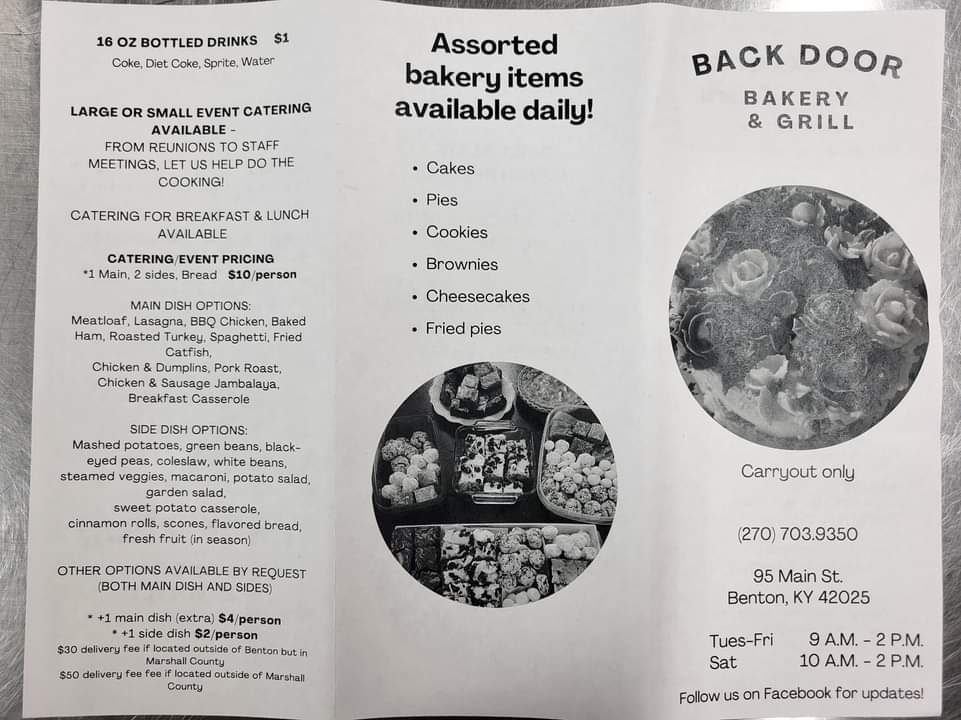 Back Door Bakery & Grill | restaurant | 95 Main St, Benton, KY 42025, USA | 2707039350 OR +1 270-703-9350
