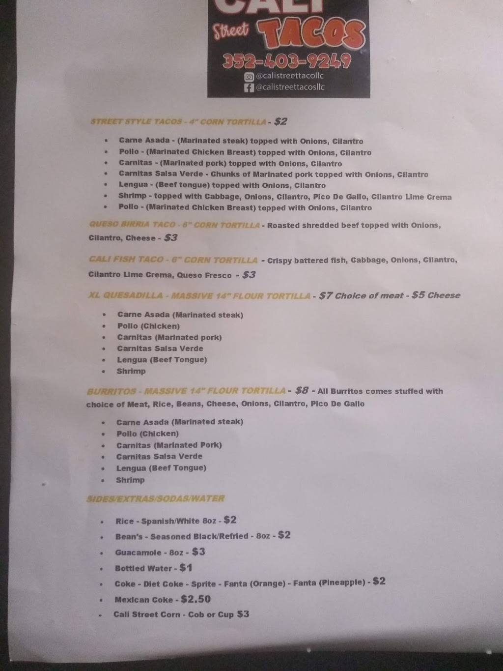 Cali street tacos | restaurant | 11175 Spring Hill Dr, Spring Hill, FL 34609, USA | 3524039249 OR +1 352-403-9249