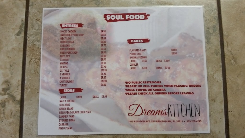 Dreams Kitchen | restaurant | 1515-1501 Pearson Ave SW, Birmingham, AL 35211, USA | 2052024245 OR +1 205-202-4245