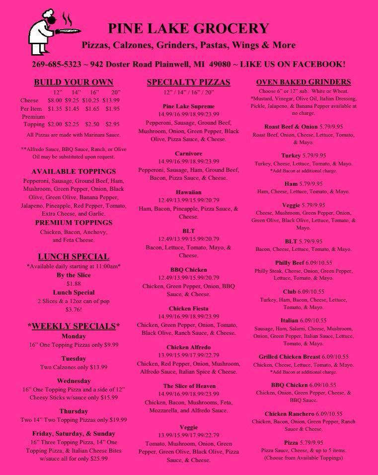 Pine Lake Grocery | restaurant | 942 Doster Rd, Plainwell, MI 49080, USA | 2696855323 OR +1 269-685-5323