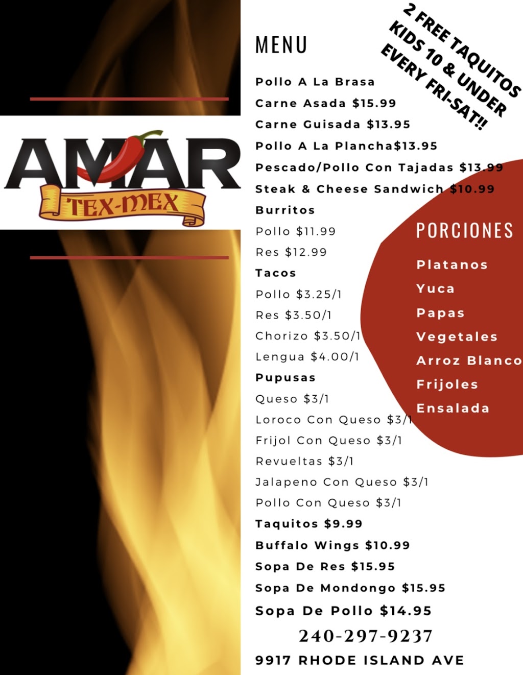 Amar Tex-Mex | restaurant | 9917 Rhode Island Ave, College Park, MD 20740, USA | 2402979237 OR +1 240-297-9237