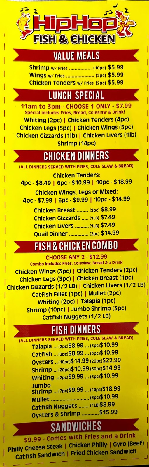 Hip Hop Fish & Chicken | restaurant | 1350 Mahan Dr unit f, Tallahassee, FL 32308, USA | 8507659750 OR +1 850-765-9750