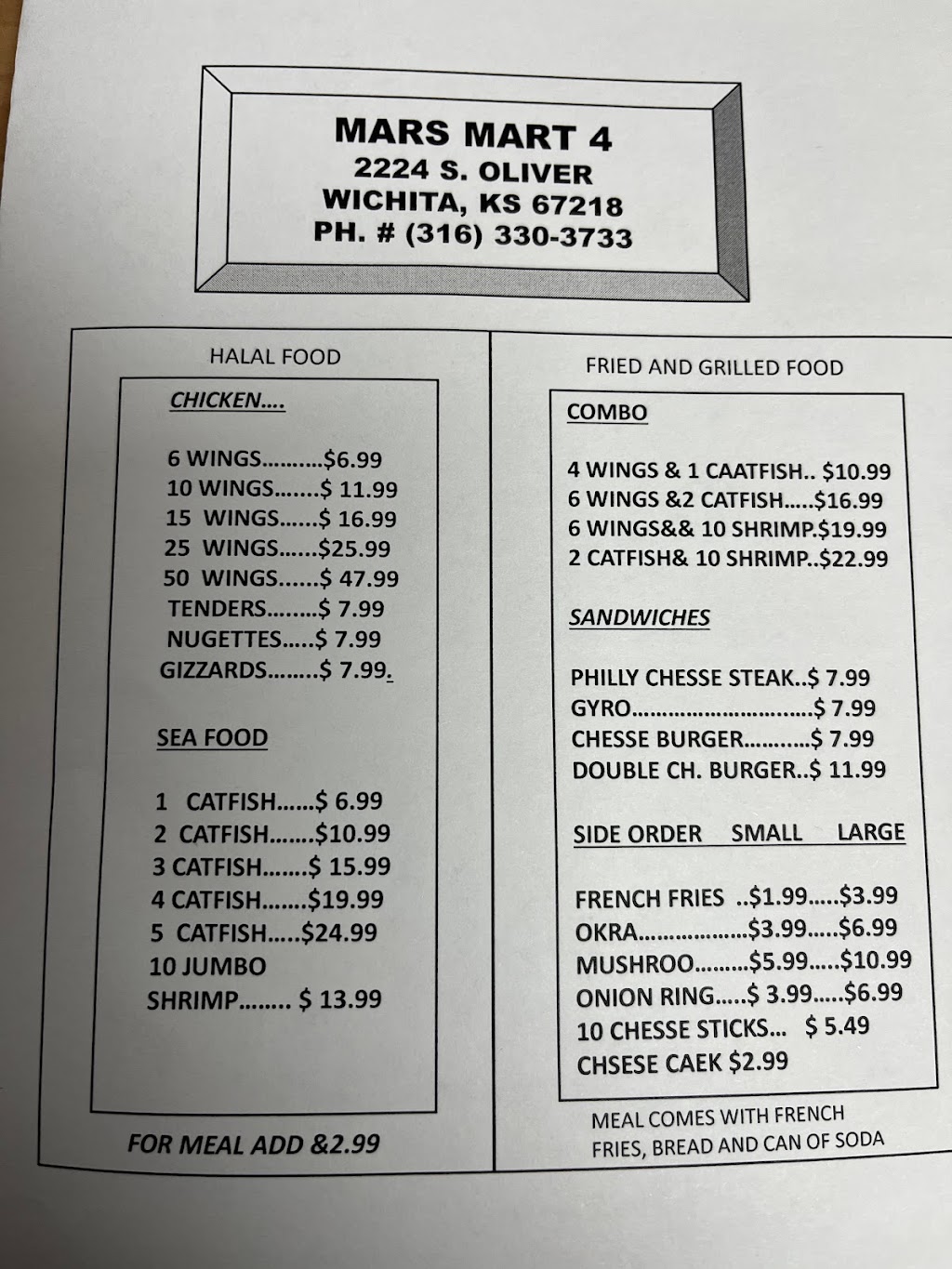 Mars Mart 4 | restaurant | 2224 S Oliver Ave, Wichita, KS 67218, USA | 3163303733 OR +1 316-330-3733