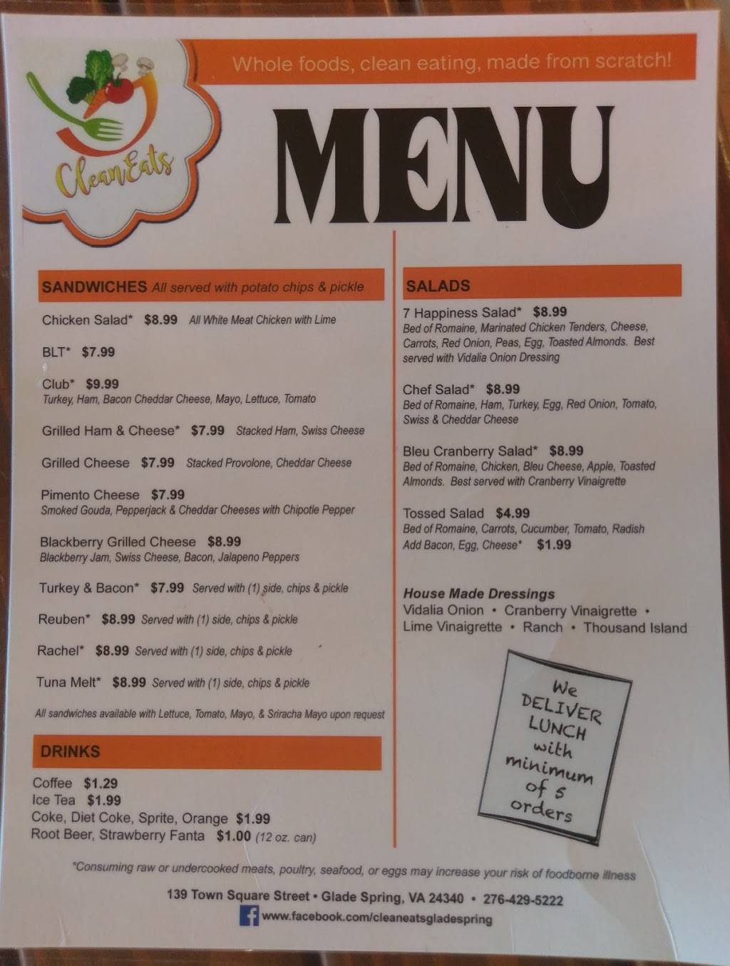 Clean Eats | restaurant | 139 Town Square St, Glade Spring, VA 24340, USA | 2764295222 OR +1 276-429-5222