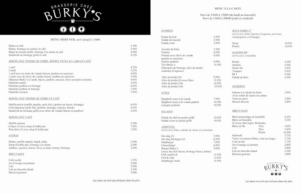 Brasserie Chez Burkys | restaurant | 4535 Avenue Thibault #7, Saint-Hubert, QC J3Y 7N1, Canada | 4508128118 OR +1 450-812-8118