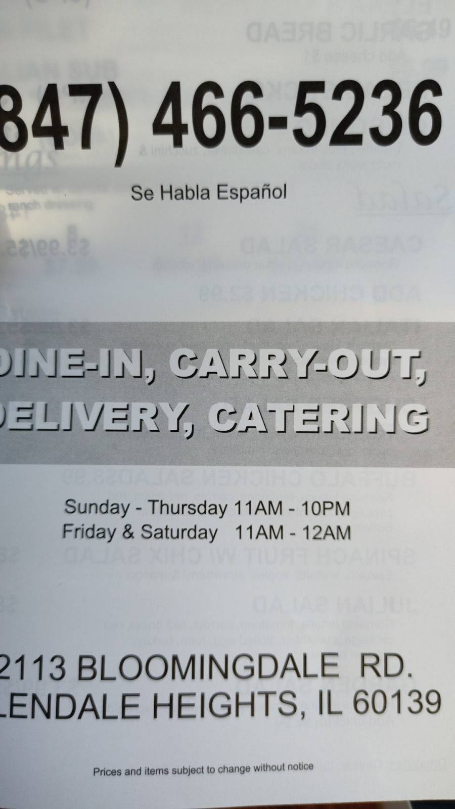 GH Pizzas | restaurant | 2113 Bloomingdale Rd, Glendale Heights, IL 60139, USA | 8474665236 OR +1 847-466-5236