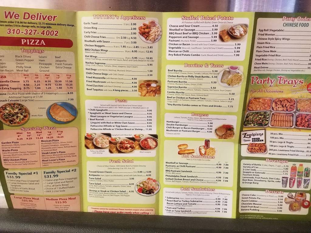 Tottinos Pizza & Louisiana | restaurant | 2216 W El Segundo Blvd, Gardena, CA 90249, USA | 3103274002 OR +1 310-327-4002