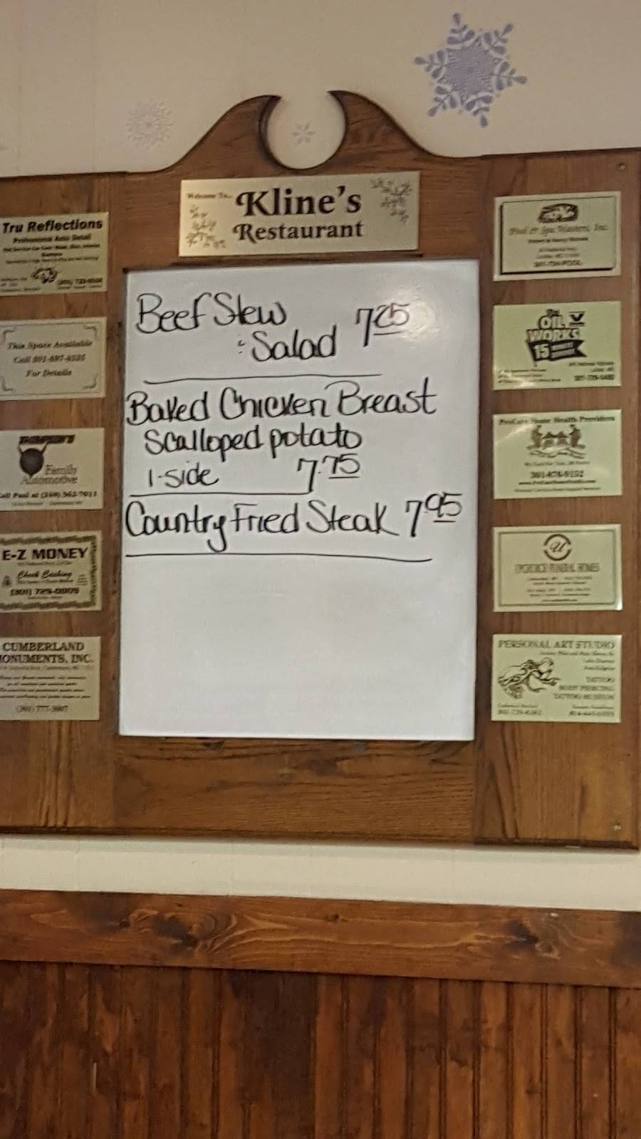 Klines Restaurant | restaurant | 10307 National Hwy SW, Cumberland, MD 21502, USA | 3017775010 OR +1 301-777-5010